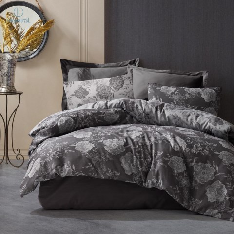 Darymex - Pościel bawełniana FLORY DARK GREY, 160x200 cm+2x(70x80 cm) COTTONLOVE JACQUARD