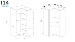 JARSTOL - nowoczesna szafa narożna, dwudrzwiowa INDIANAPOLIS I-14, 192x106 cm - kolor ciemny jesion