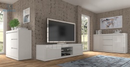 BIM FURNITURE - nowoczesna, duża komoda z 3 szufladami BELLO BIANCO III, 150x89 cm - biały mat/biały połysk