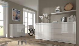 BIM FURNITURE - nowoczesna, duża komoda z 3 szufladami BELLO BIANCO IV, 195x89 cm - biały mat/biały połysk