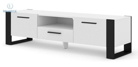 BIM FURNITURE - nowoczesna, duża szafka RTV stojąca NUKA-160, 160x48 cm - biały mat