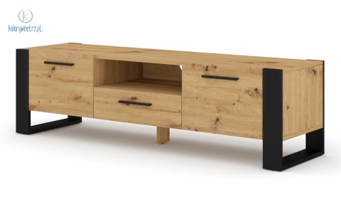 BIM FURNITURE - nowoczesna, duża szafka RTV stojąca NUKA-160, 160x48 cm - dąb artisan