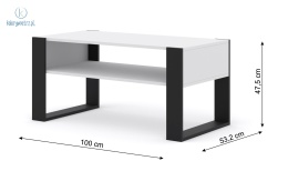 BIM FURNITURE - nowoczesny/loftowy stolik kawowy z półką MONDI , 100x53 cm, biały mat