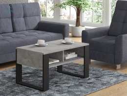 BIM FURNITURE - nowoczesny/loftowy stolik kawowy z półką NUKA 90, 90x48 cm kolor jasny beton