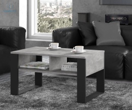 BIM FURNITURE - nowoczesny/loftowy stolik kawowy z półką NUKA 90, 90x48 cm kolor jasny beton