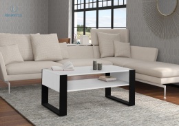 BIM FURNITURE - nowoczesny/loftowy stolik kawowy z półką NUKA F, 110x60 cm kolor biały mat