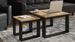 BIM FURNITURE - nowoczesny/loftowy zestaw 2 stolików kawowych NUKA M, kolor dąb artisan