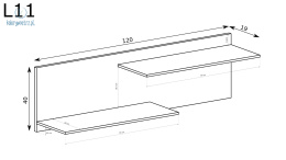 JARSTOL - ciekawa, nowoczesna półka wisząca LIVINIO L-11, 120x40 cm - kolor dąb ribbeck/biały połysk