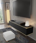 BIM FURNITURE - nowoczesna, designerska szafka RTV wisząca WABI, 180x33 cm - kolor czarny mat