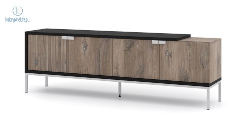 BIM FURNITURE - nowoczesna, duża szafka RTV stojąca TOLEDO 190-4D, 190x61 cm - kolor dąb flagstaff/czarny mat