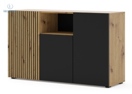 BIM FURNITURE - nowoczesna/loftowa komoda AURIS 3D, 135x82 cm - dąb artisan/czarny