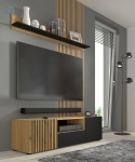 BIM FURNITURE - nowoczesna/loftowa szafka RTV stojąca AURIS 150, 150x42 cm - dąb artisan/czarny mat