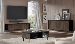 BIM FURNITURE - nowoczesny stolik kawowy WOODY, 110x55 cm, kolor czarny mat/dąb catania