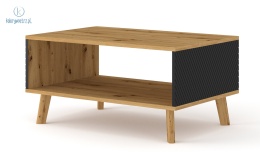 BIM FURNITURE - nowoczesny/loftowy stolik kawowy z półką LUXI 90, 90x60 cm, kolor dąb artisan/czarny mat