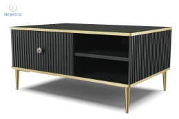 BIM FURNITURE - stolik kawowy glamour z szufladą i półką PETRA, 90x60x43 cm kolor czarny mat