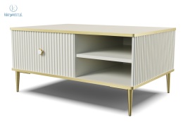 BIM FURNITURE - stolik kawowy glamour z szufladą i półką PETRA, 90x60x43 cm kolor kaszmir/beż