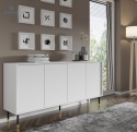 BIM FURNITURE - nowoczesna elegancka komoda SHERWOOD 180-4D FREZ, 180x89 cm - kolor biały mat