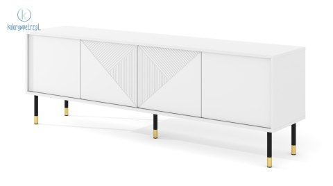 BIM FURNITURE - nowoczesna elegancka szafka RTV WOODY 180-4D, 180x61 cm - kolor biały mat