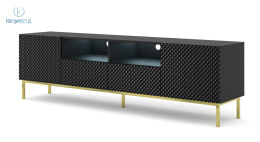 BIM FURNITURE - nowoczesna elegancka szafka RTV z szufladami RAVENNA DIAMOND 200D2S2, 200x58 cm - kolor czarny połysk