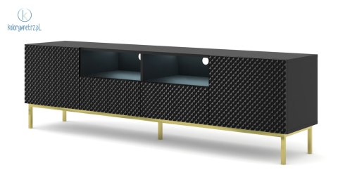 BIM FURNITURE - nowoczesna elegancka szafka RTV z szufladami RAVENNA DIAMOND 200D2S2, 200x58 cm - kolor czarny połysk