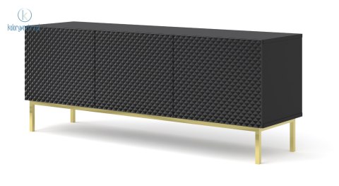 BIM FURNITURE - nowoczesna elegancka szafka RTV RAVENNA DIAMOND CF 150D3, 150x56 cm - kolor czarny połysk