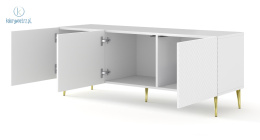 BIM FURNITURE - nowoczesna elegancka szafka RTV RAVENNA DIAMOND CL 150D3, 150x56 cm - kolor biały połysk