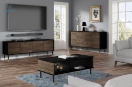 BIM FURNITURE - nowoczesny stolik kawowy SHERWOOD, 110x55 cm, kolor czarny mat/dąb catania