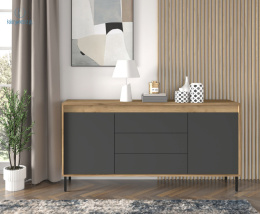 BIM FURNITURE - nowoczesna elegancka komoda NESTA-166 2D3S, 166x83 cm - kolor dąb craft złoty/bazalt