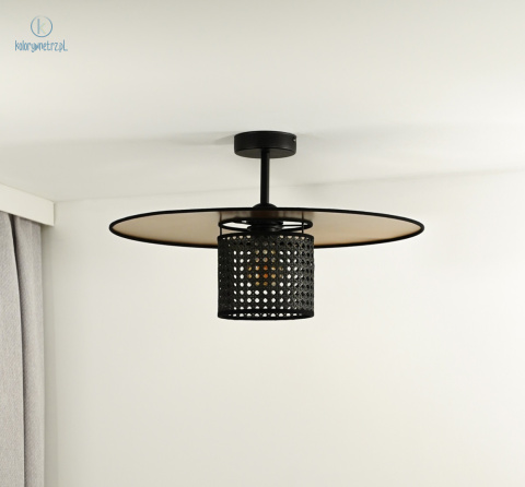 DUOLLA - lampa sufitowa z abażurem TOKYO GLAMOUR RATTAN, złota/czarna