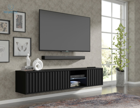 BIM FURNITURE - nowoczesna, wisząca szafka RTV VINA-156, czarny mat 156x31 cm