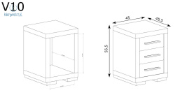 JARSTOL - nowoczesna szafka nocna z 3 szufladami VEGAS V-10, 45x55 cm - kolor dąb santana ciemny